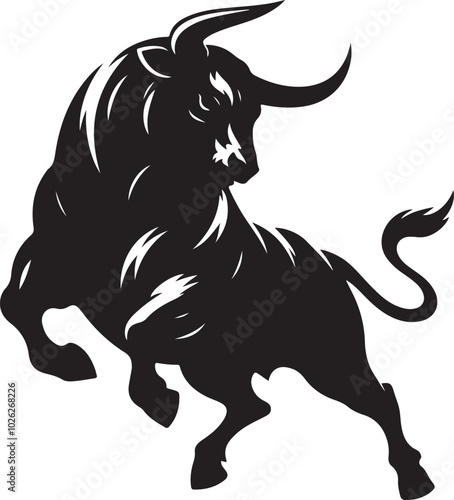 Black silhouette style Bull design with white background