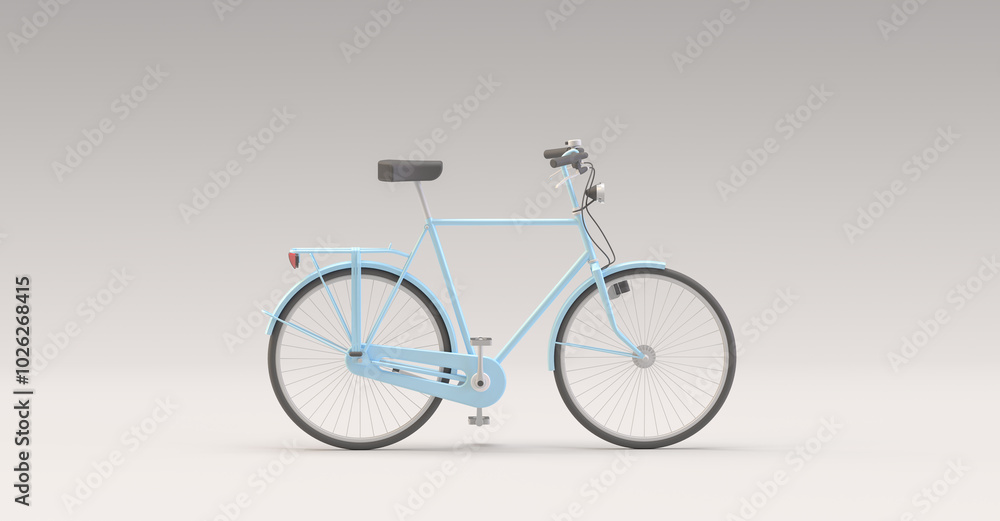 Illustration of a bicycle on a light gray background. 3d rendering on cycling, bike sales, competitions, outdoor activities. Minimal style. Illustration of a bicycle on a light gray background. 3d rendering on cycling, bike sales, competitions, outdoor activities. Minimal style.