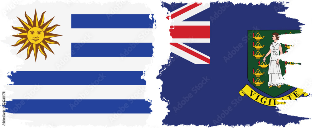 British Virgin Islands and Uruguay grunge flags connection, vector British Virgin Islands and Uruguay grunge flags connection, vector