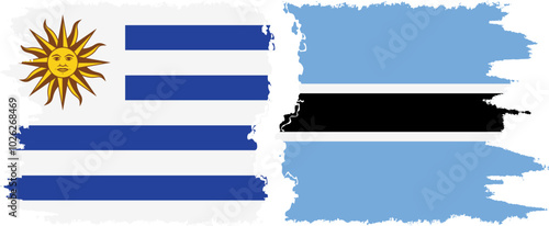 Botswana and Uruguay grunge flags connection, vector