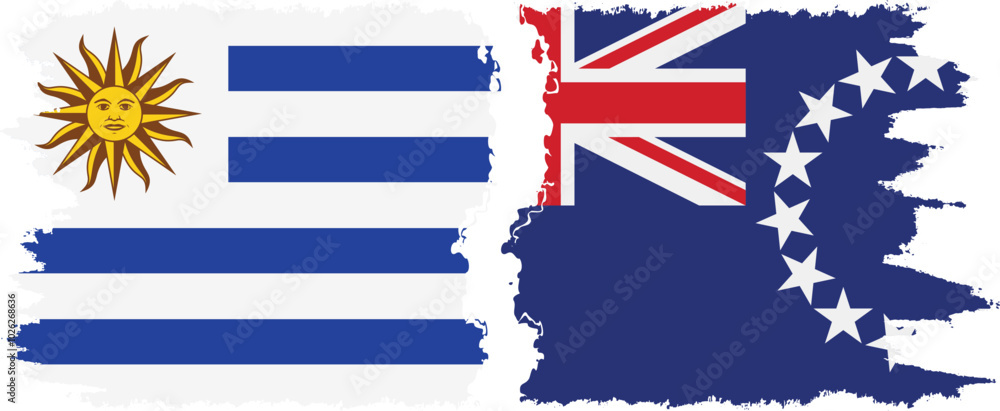 Cook Islands and Uruguay grunge flags connection, vector Cook Islands and Uruguay grunge flags connection, vector