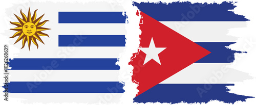 Cuba and Uruguay grunge flags connection, vector
