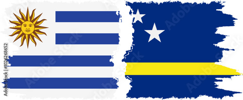 Curacao and Uruguay grunge flags connection, vector