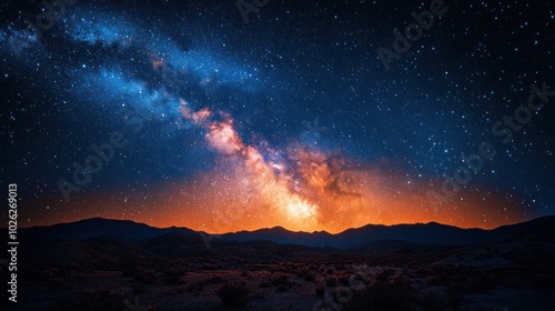Wallpaper Mural A stunning night sky with the Milky Way galaxy stretching across the horizon above a desert landscape. Torontodigital.ca
