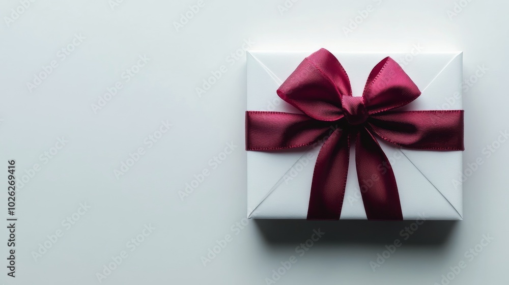 Beautifully wrapped white gift box with a red ribbon, perfect for any occasion or celebration Beautifully wrapped white gift box with a red ribbon, perfect for any occasion or celebration