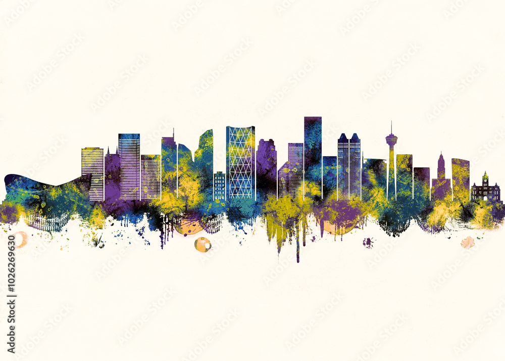 Obraz premium Calgary City Skyline. Cityscape Skyscraper City Downtown Abstract Architecture Business View Building Corporate Landmarks Travel Background Buildings Landscape Modern Art