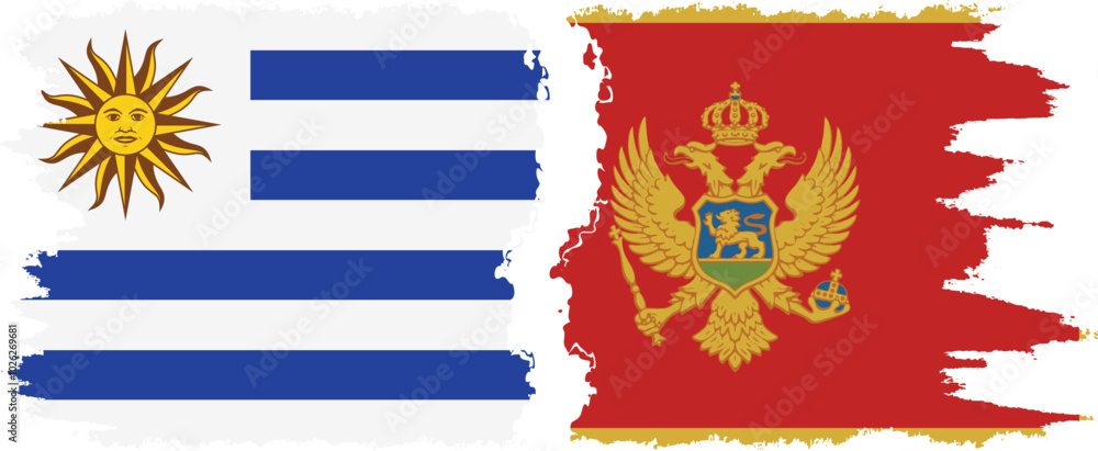 Montenegro and Uruguay grunge flags connection, vector Montenegro and Uruguay grunge flags connection, vector