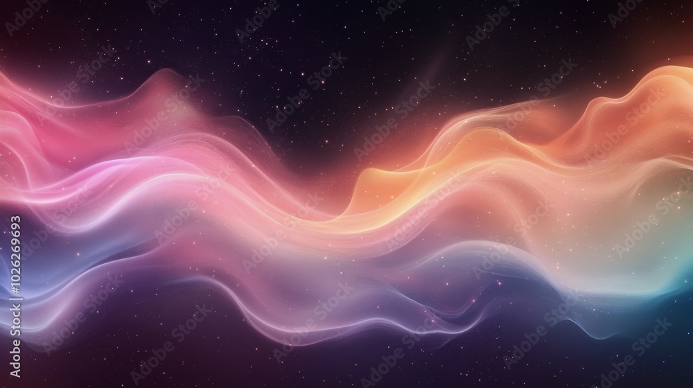 Colorful abstract wave pattern over a starry background creating a serene, cosmic atmosphere Colorful abstract wave pattern over a starry background creating a serene, cosmic atmosphere