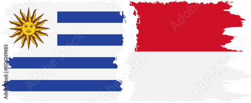 Monaco and Uruguay grunge flags connection, vector