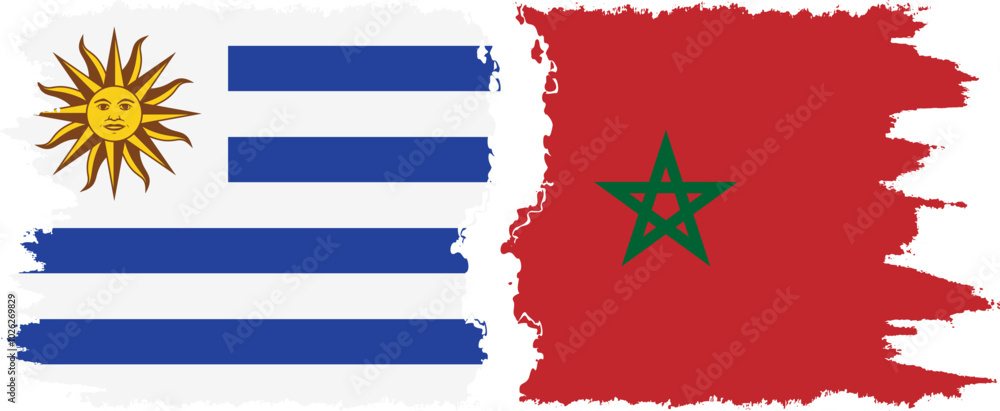 Morocco and Uruguay grunge flags connection, vector Morocco and Uruguay grunge flags connection, vector