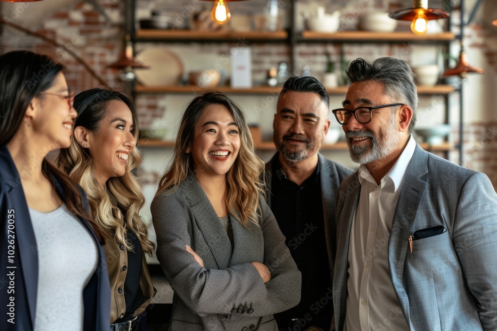 Group of business people working together in a cafe. Businessmen and businesswomen are talking and smiling. Group of business people working together in a cafe. Businessmen and businesswomen are talking and smiling.