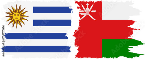 Oman and Uruguay grunge flags connection, vector