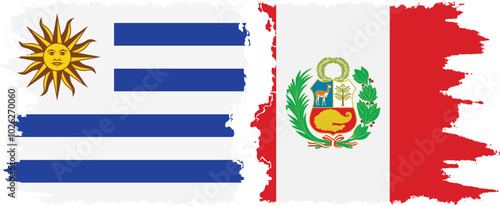 Peru and Uruguay grunge flags connection, vector