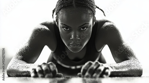 Athlete in starting position, preparing for a sprint on a track with intense ...