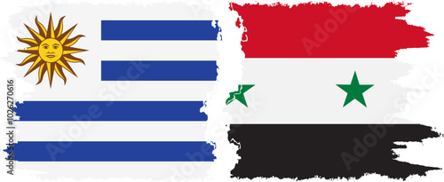 Syria and Uruguay grunge flags connection, vector