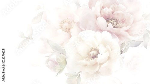 Fototapeta Naklejka Na Ścianę i Meble -  A soft and graceful watercolor depiction of peonies arranged in a delicate bouquet, using light pastel pinks to create a romantic, airy feel. Ideal for wedding decor or springthemed designs.