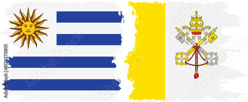 Vatican and Uruguay grunge flags connection, vector