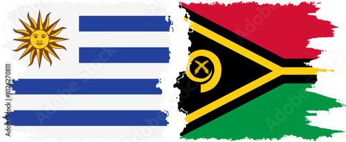 Vanuatu and Uruguay grunge flags connection, vector