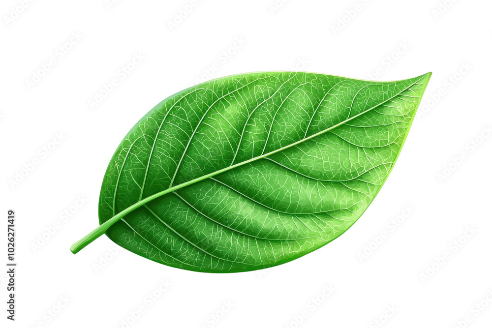 Obraz premium Close-up of a single green leaf with detailed veins, isolated on a transparent background. showcasing nature's intricate beauty and design.