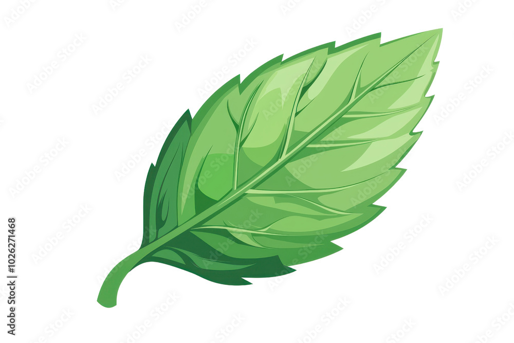 Obraz premium Vibrant digital illustration of a fresh green basil leaf, showcasing its rich texture and vivid color. Ideal for culinary and herbal themes.