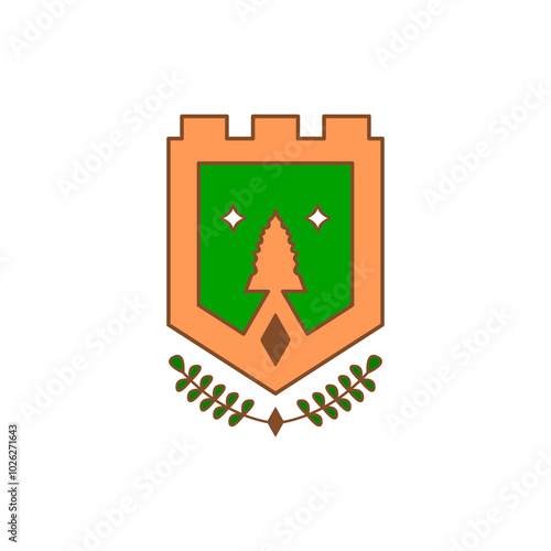 vector logo shield with tree decoration. vector logo knight, agriculture.