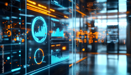 Futuristic Digital Interface Displaying Data Visualization