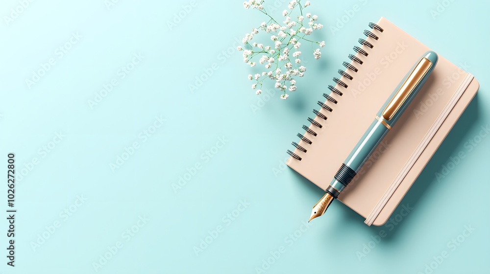 3D Photorealistic Fountain Pen on Notebook View 3D Photorealistic Fountain Pen on Notebook View