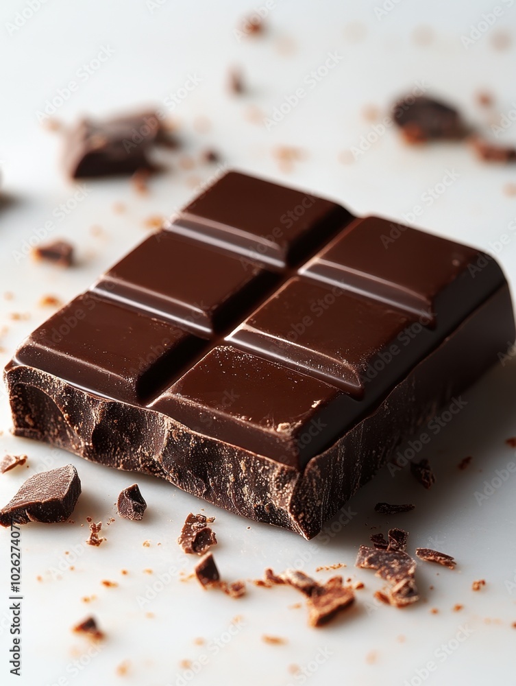 A single piece of milk chocolate with smooth, shiny surface and crisp edges, isolated on white background A single piece of milk chocolate with smooth, shiny surface and crisp edges, isolated on white background