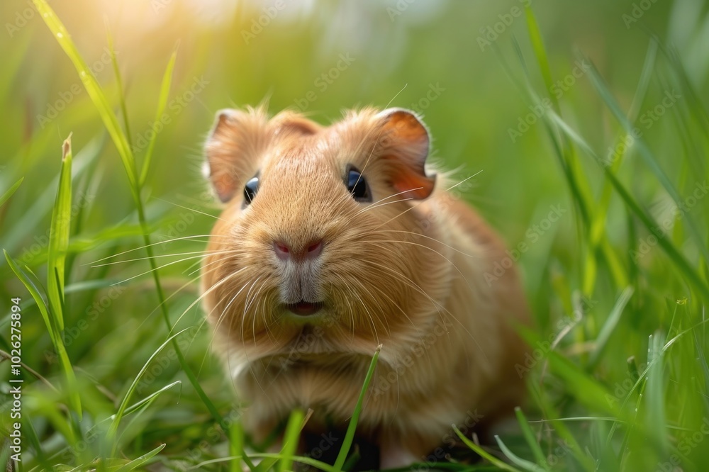 Summer natural backgrounds with funny guinea pig Summer natural backgrounds with funny guinea pig