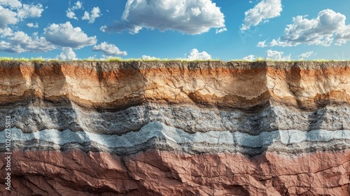 Conceptual image of a geological cross-section revealing layers of bedrock beneath the earth's surface, highlighting natural formations