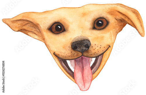 Watercolor cute realistic dogs face for stickers on white backdrop. Dog Illustration for your design, advertising, social media