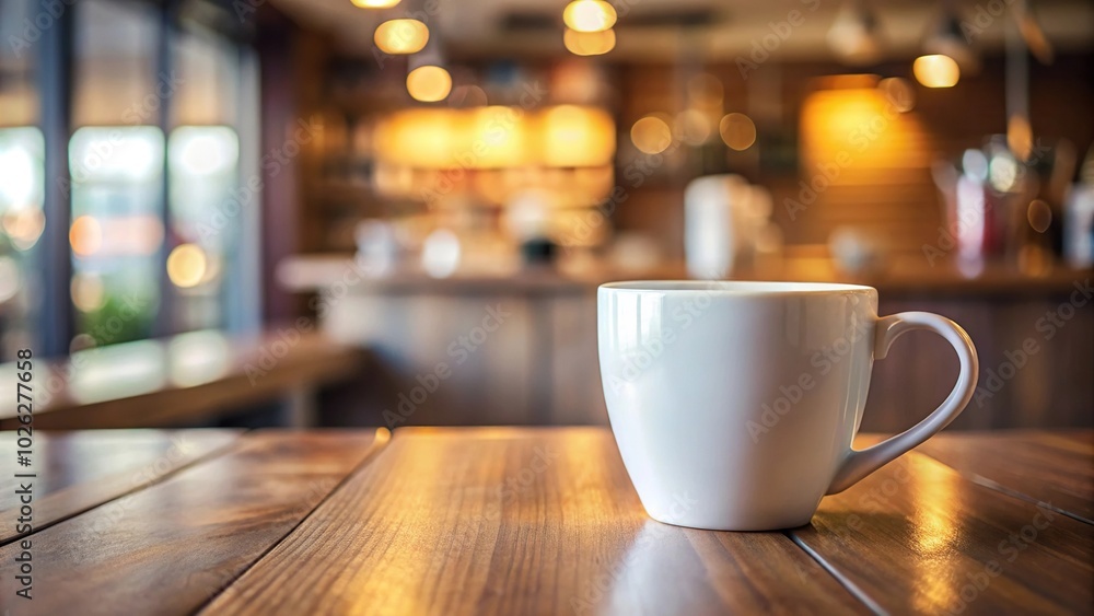 Mockup of white coffee cup on bar table with Forced Perspective Mockup of white coffee cup on bar table with Forced Perspective