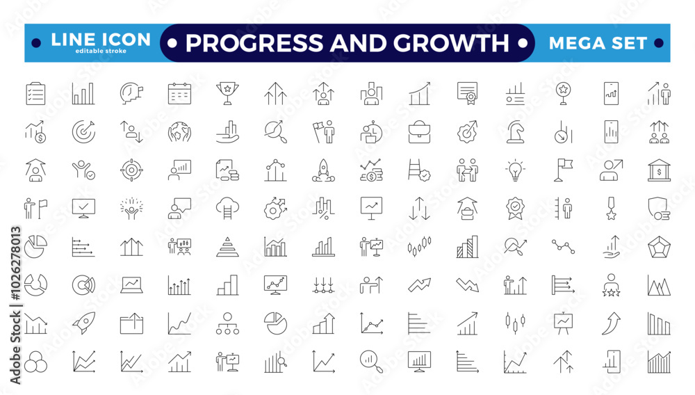 Progress and Growth icon set. Containing performance, gain, improvement ...