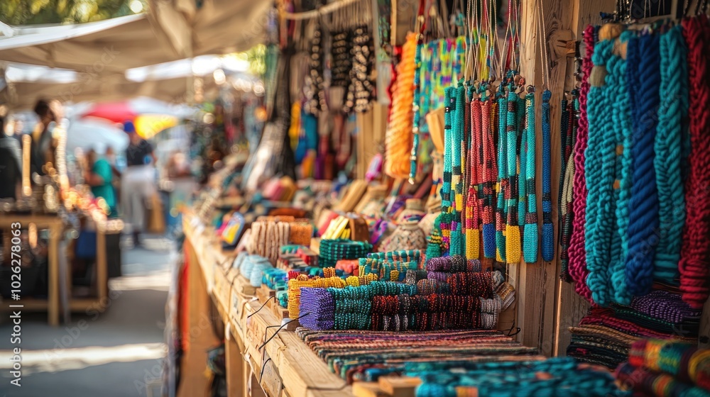 Conceptual image of a craft fair where local artisans display their creations, illustrating community and creativity Conceptual image of a craft fair where local artisans display their creations, illustrating community and creativity