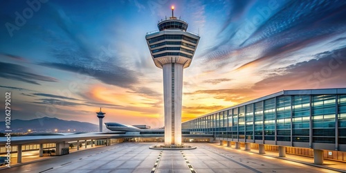 Modern and symmetrical tower in Hong Kong International Airport photo