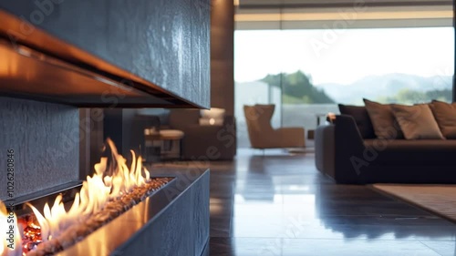 Modern Stone Fireplace with Soft Glowing Fire 