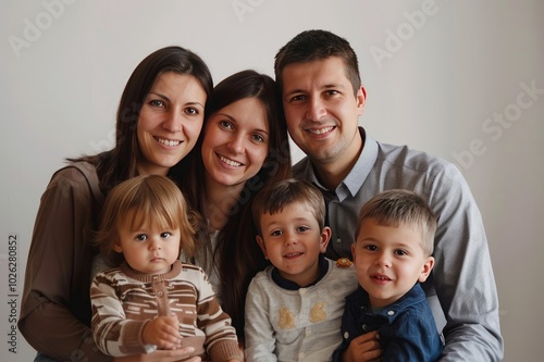 Portrait of happy family with children on white background