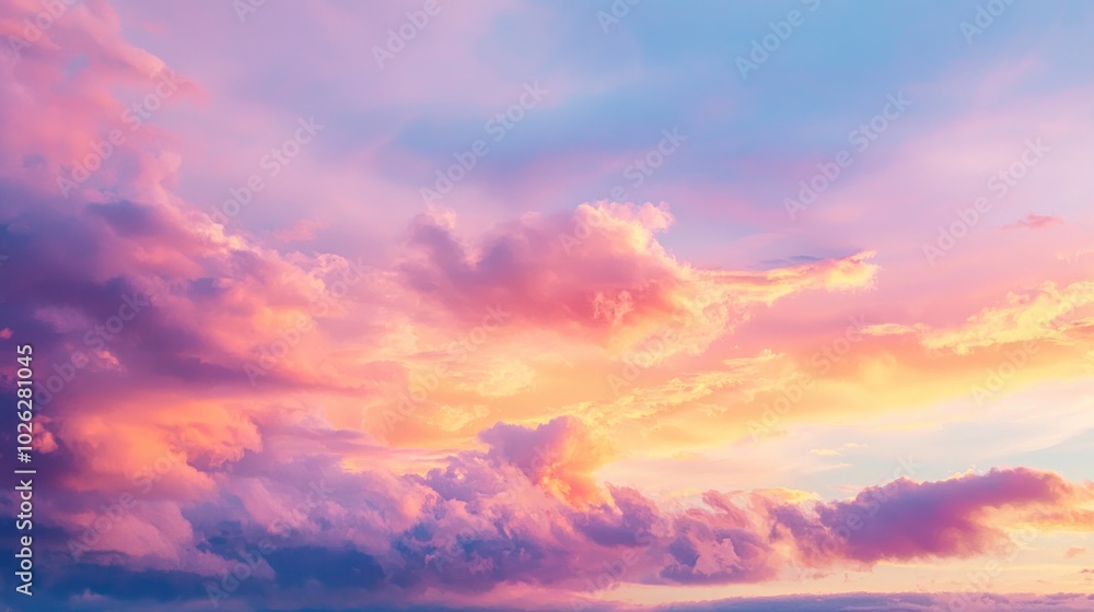 Fototapeta premium Conceptual image of a sunset sky filled with rich gradients of pink, orange, and purple, capturing natureâ€™s breathtaking display of color