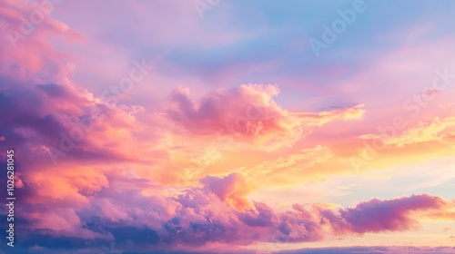 Conceptual image of a sunset sky filled with rich gradients of pink, orange, and purple, capturing natureâ€™s breathtaking display of color