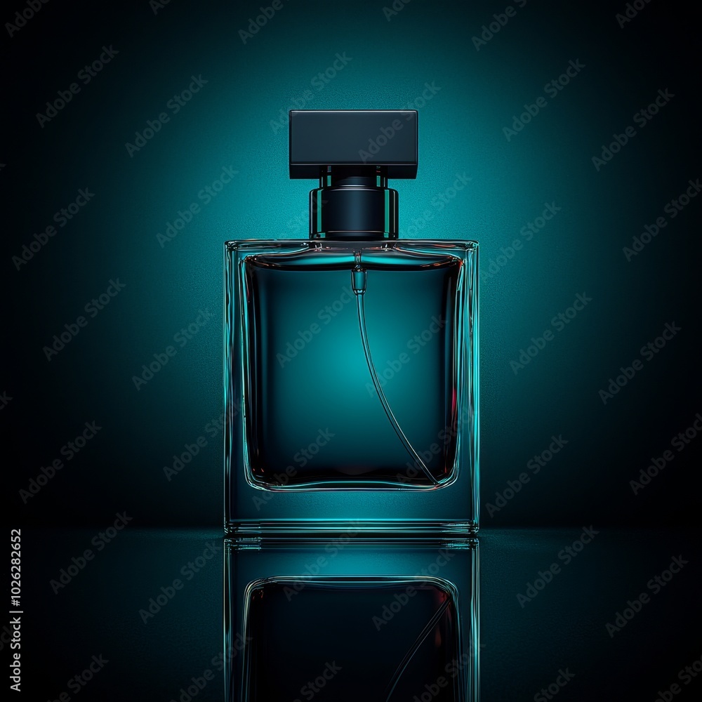 Perfume Bottle Mockup on Teal Background Perfume Bottle Mockup on Teal Background