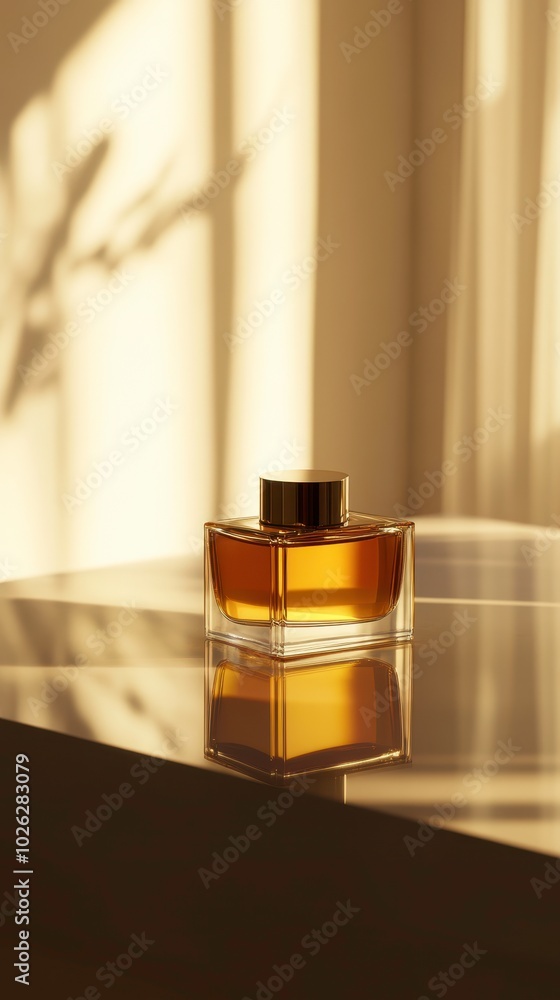 Elegant perfume bottle with warm golden tones Elegant perfume bottle with warm golden tones