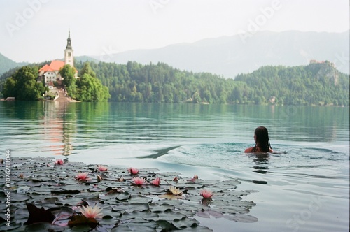 Swimming in Lake Bled, Slovenia photo