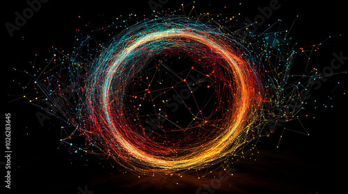 A glowing ring of light with a network of connected dots.