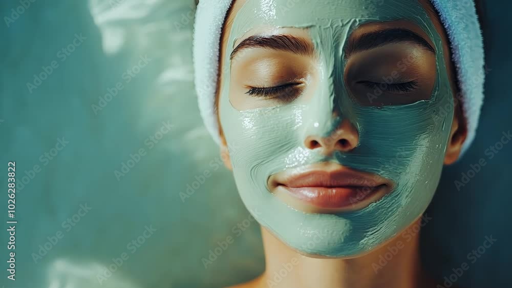 Woman enjoying a relaxing spa treatment with a green facial mask Woman enjoying a relaxing spa treatment with a green facial mask