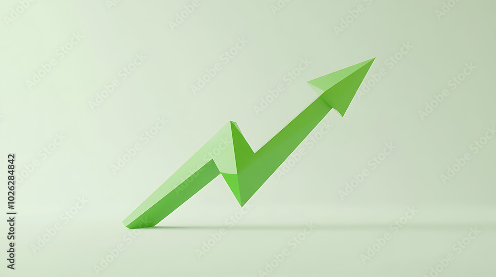 Green upward arrow pointing diagonally in a minimalist style on a light green background. Green upward arrow pointing diagonally in a minimalist style on a light green background.