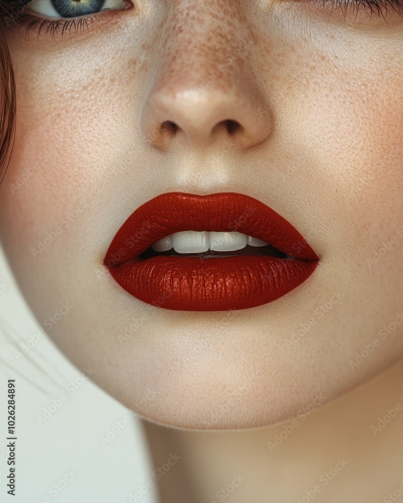 A woman's lips wearing bold red lipstick, clearly defined and sharp, isolated on white background A woman's lips wearing bold red lipstick, clearly defined and sharp, isolated on white background