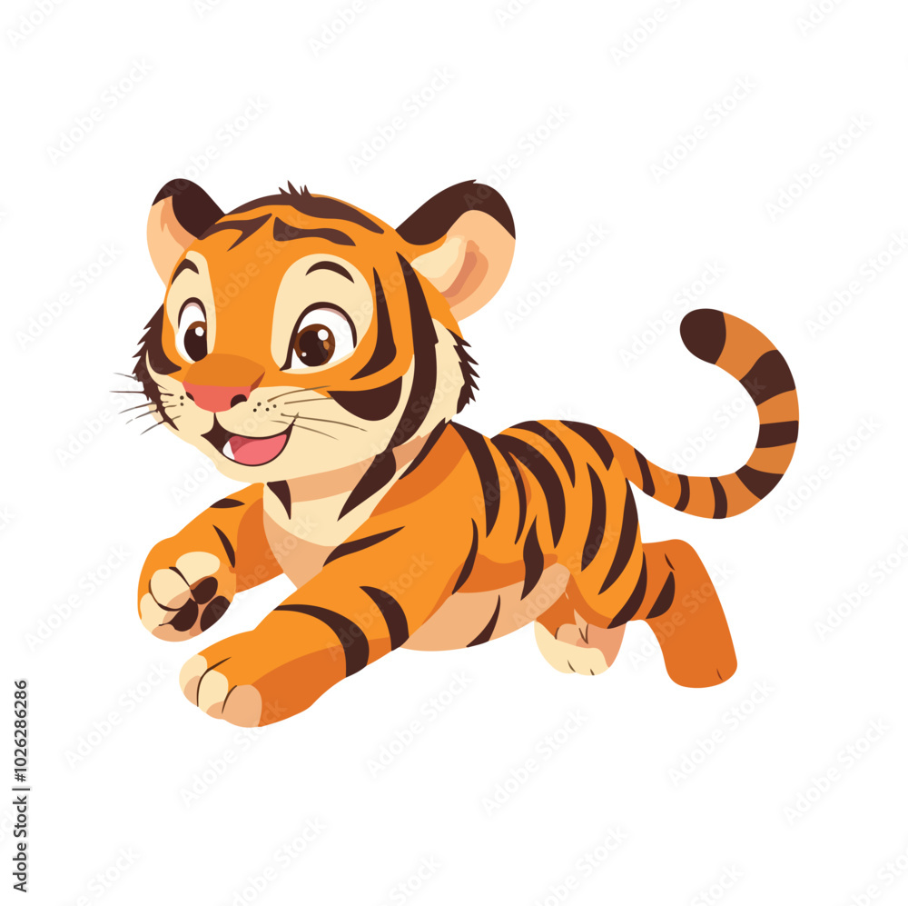 Cartoon Illustration of a Smiling Orange Tiger with Black Stripes Cartoon Illustration of a Smiling Orange Tiger with Black Stripes