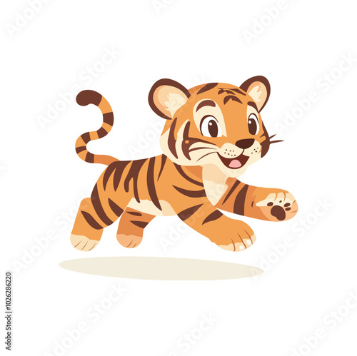 Cartoon Illustration of a Smiling Orange Tiger with Black Stripes photo