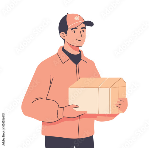 A delivery boy carrying a box vector illustrations on white background