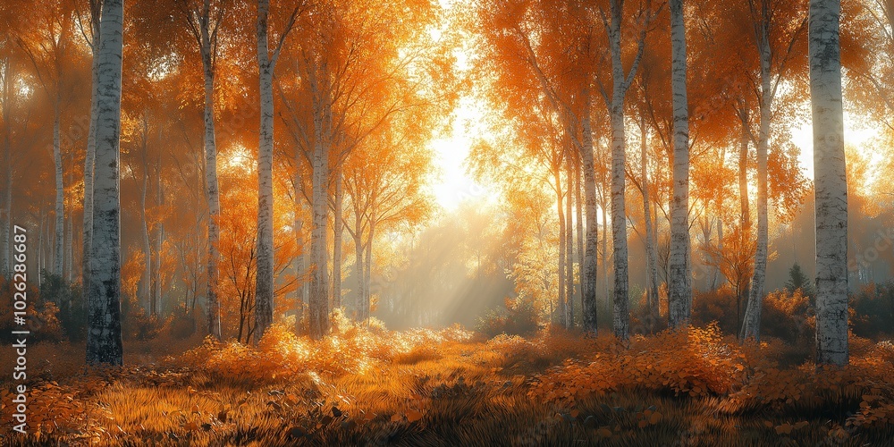 Fototapeta premium autumn forest in the morning generative AI